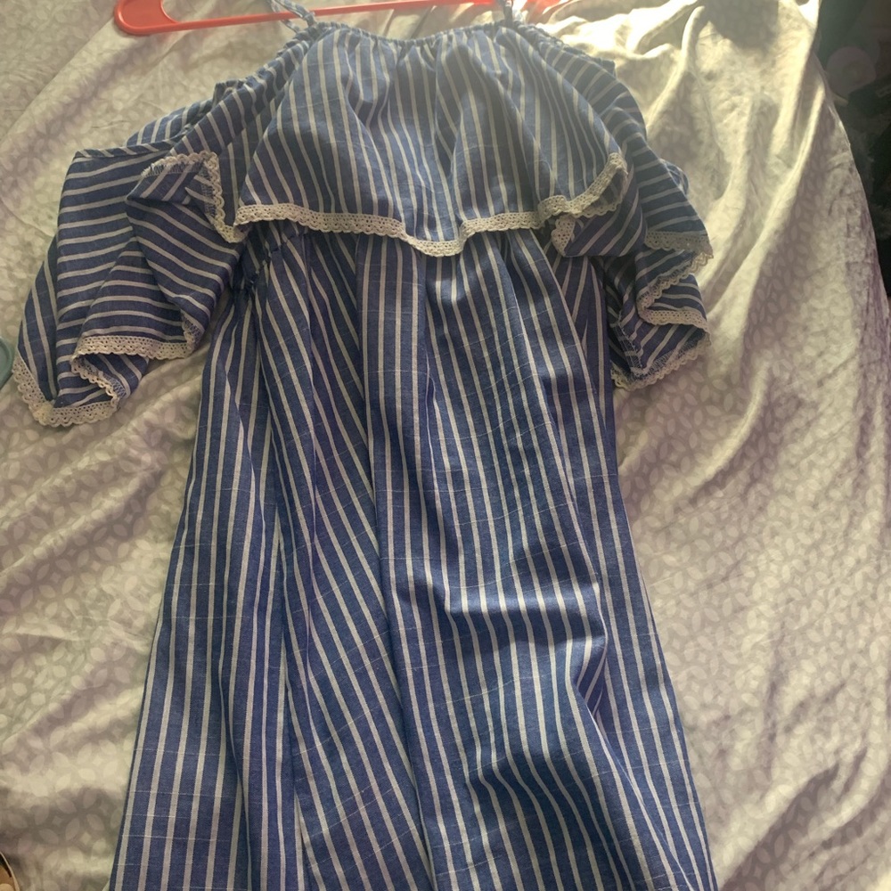 blue and white dress